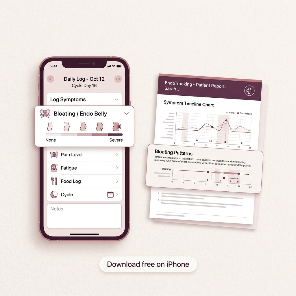 EndoTracking app symptom log and PDF report